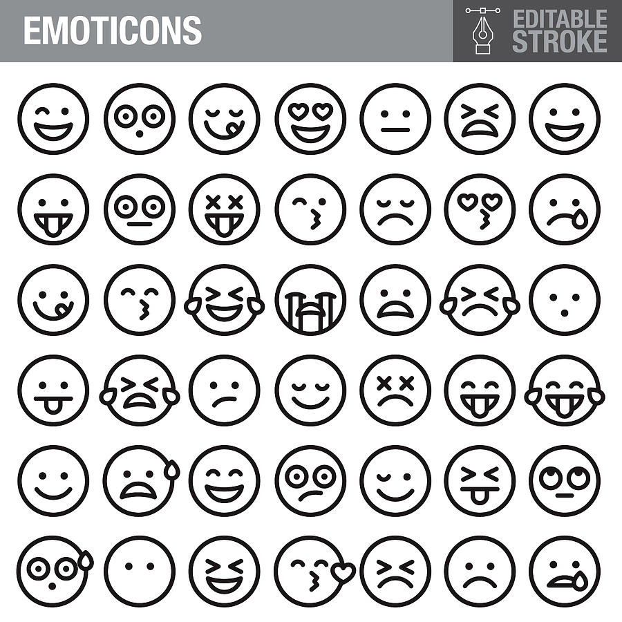 Emoticons Editable Stroke Icon Set Drawing by Bortonia