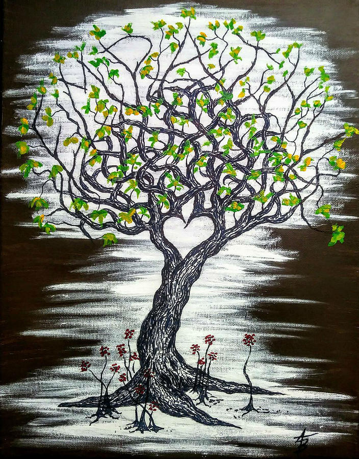Empathy Love Tree w/ foliage Drawing by Aaron Bombalicki