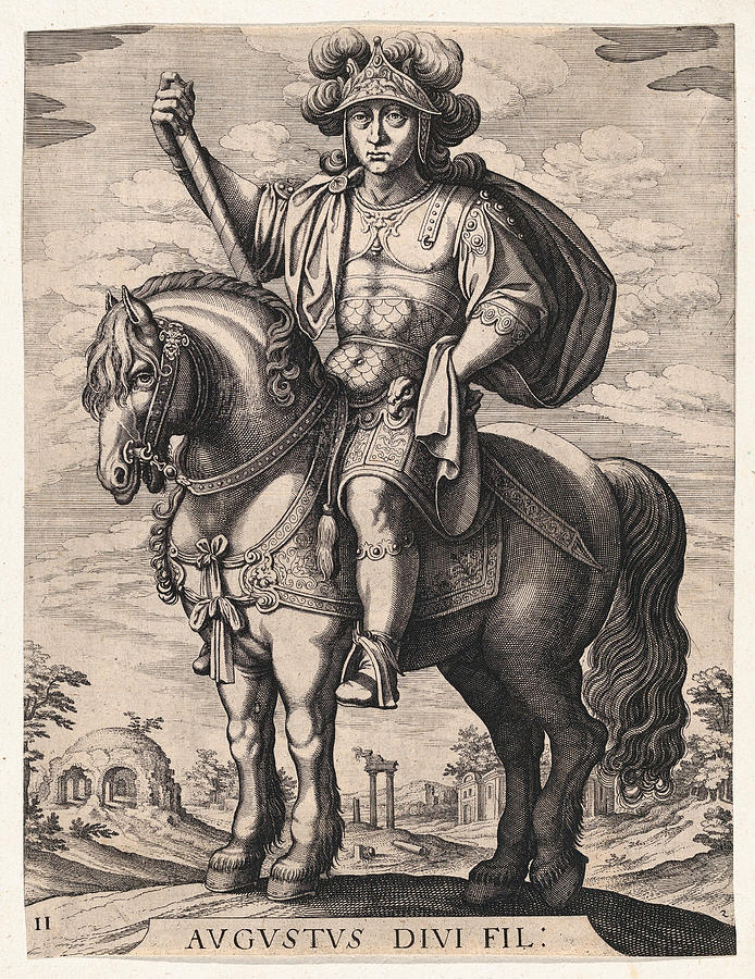 Emperor Augustus on horseback Drawing by Matthaeus Merian the Elder