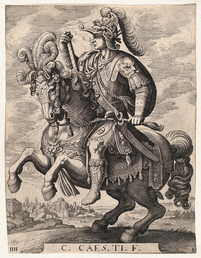 Emperor Gaius on horseback Drawing by Matthaeus Merian the Elder