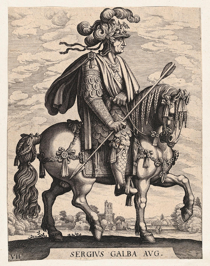 Emperor Galba on horseback Drawing by Matthaeus Merian the Elder
