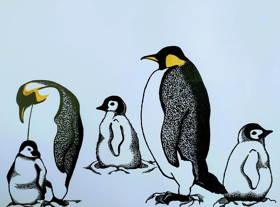 Emperor Penguins Drawing by Meghan Gallagher