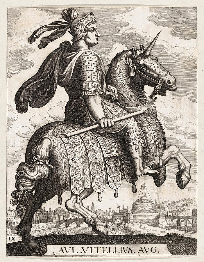 Emperor Vitellus on horseback Drawing by Matthaeus Merian the Elder