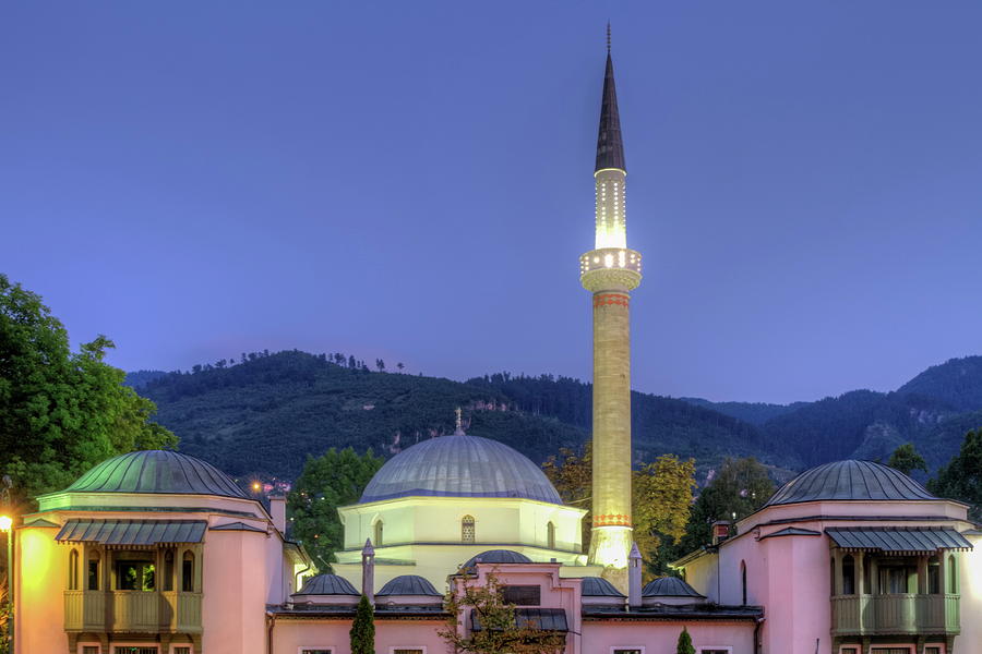 Emperors Mosque in Sarajevo on the banks of the Milyacka River, Bosnia and Herzegovina Photograph by Elenarts - Elena Duvernay photo