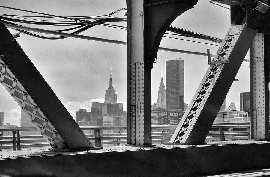 Empire State and Chrysler Buildings Thru Steel Girders Queensboro Bridge Manhattan New York City Photograph by Shawn OBrien