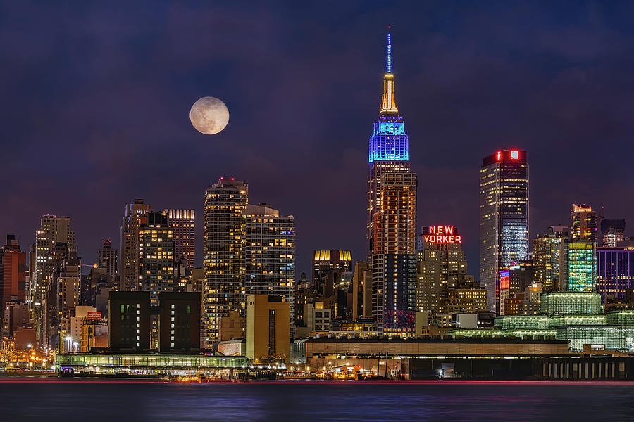 Empire State Blue Moon NYC Photograph by Susan Candelario
