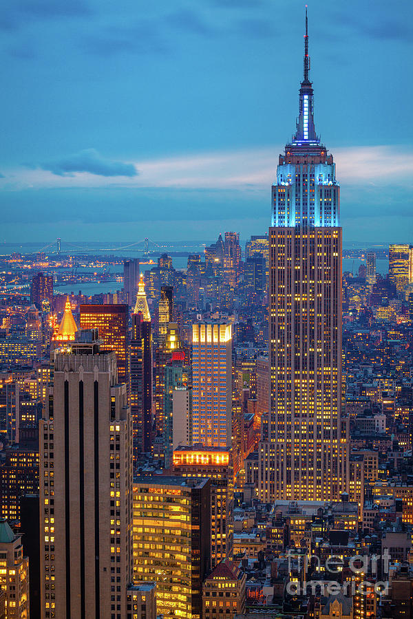 America Photograph - Empire State Blue Night by Inge Johnsson