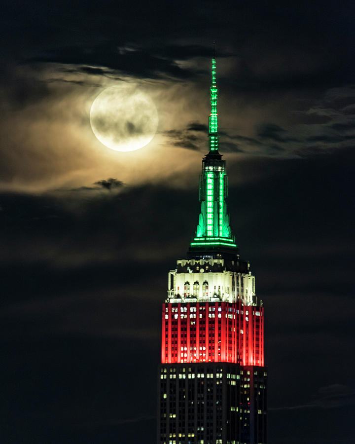 Empire State Building and Moon Photograph by Zawhaus Photography