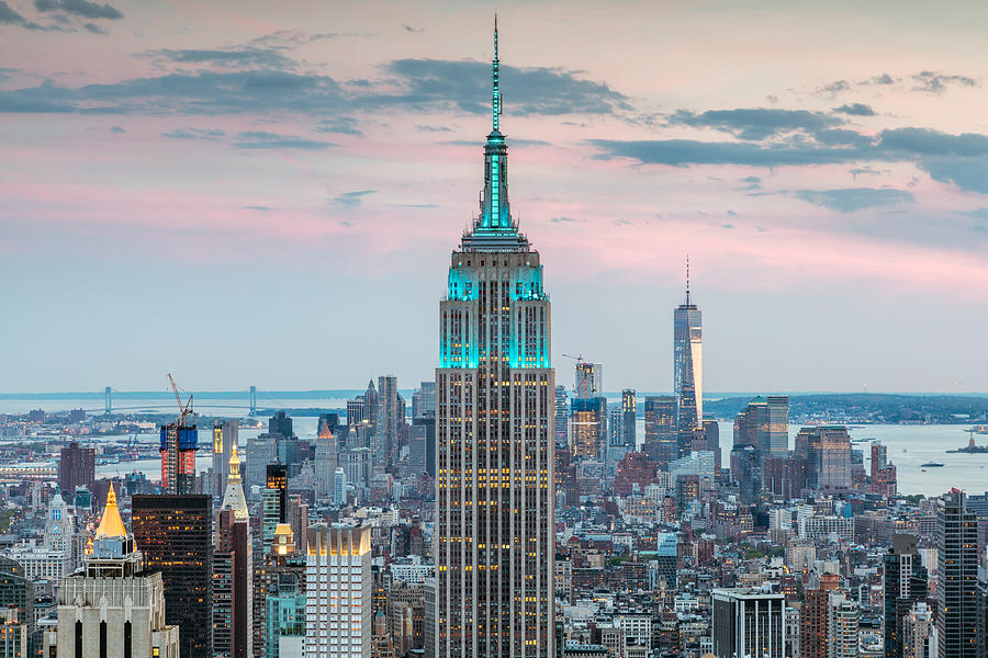 Empire State building at dusk, New York city, USA Photograph by Matteo Colombo