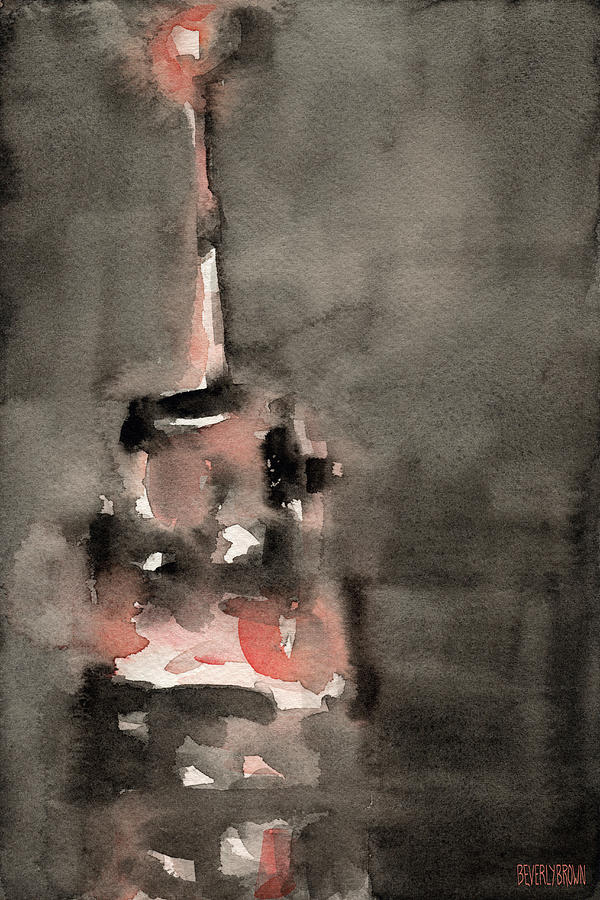 Empire State Building Coral and Black Watercolor Paintings of NYC Painting by Beverly Brown