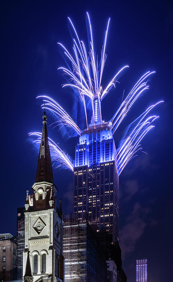 Empire State Building Fireworks Photograph by Michael Lee