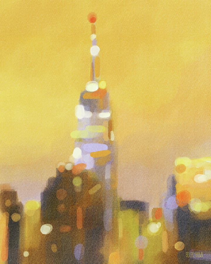 Empire State Building Gold and Lavender Painting by Beverly Brown