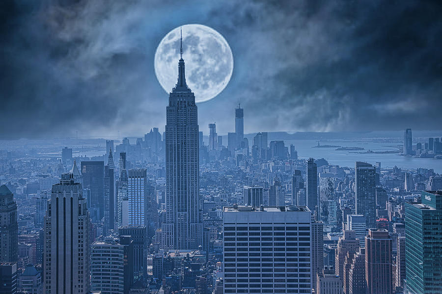 Empire State Moon-glow New York  Photograph by Chuck Kuhn