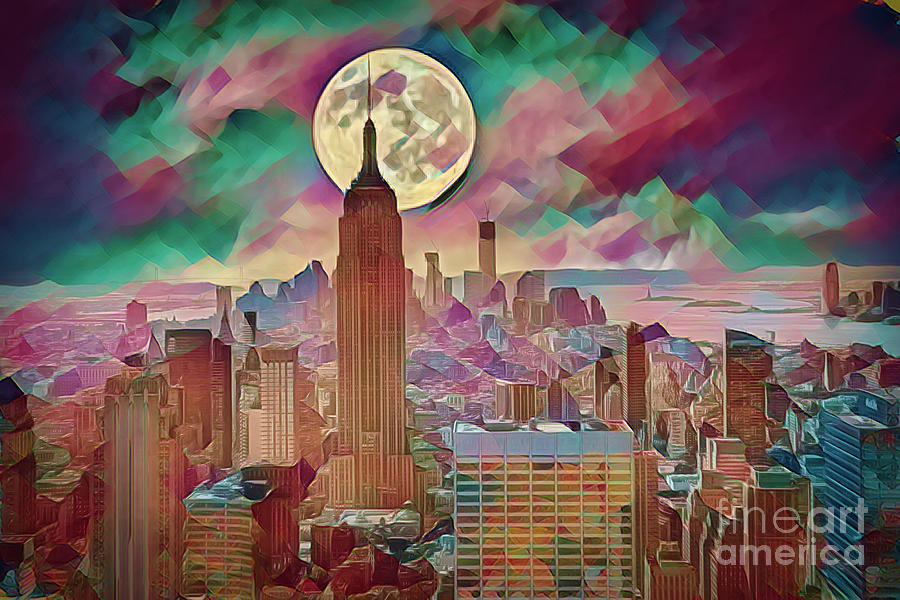 Empire State NYC Art Deco Super Moon  Photograph by Chuck Kuhn