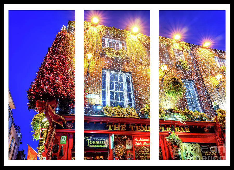 Temple Bar Christmas Lights Triptych in Dublin Photograph by John Rizzuto