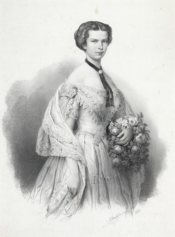 Empress Elisabeth of Austria   portrait as princess bride 1853 lithograph by Hanfstaengel Painting by Artistic Rifki