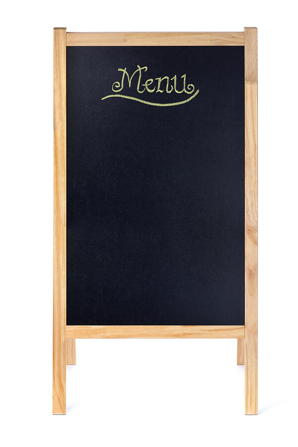 Empty Blank Menu Blackboard Easel Sign on White Background Photograph by YinYang