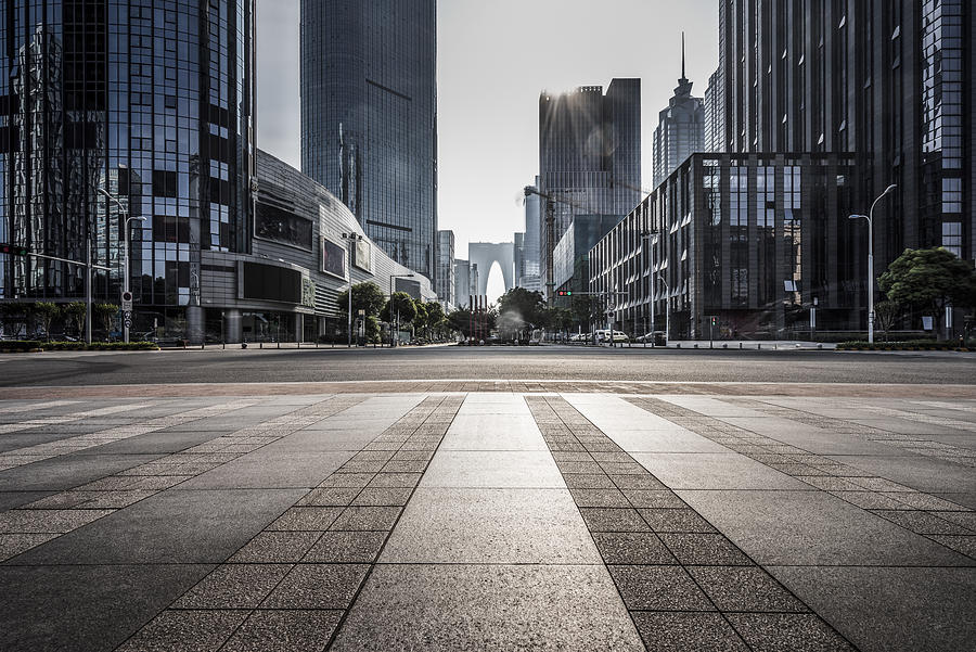 Empty Pavement With Modern Architecture Photograph by Aaaaimages