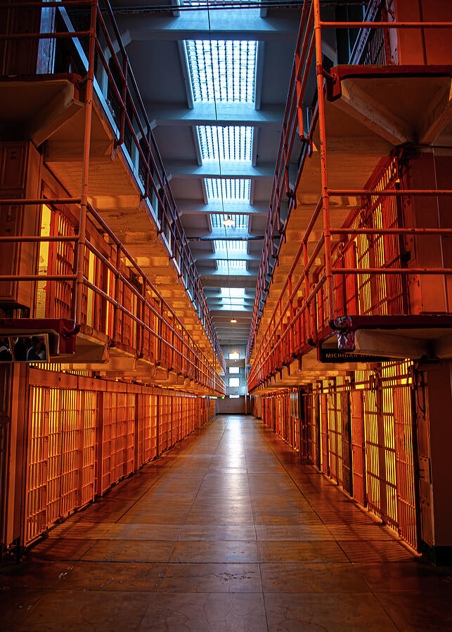 Alcatraz Prison Cellhouse Corridor on Alcatraz Island in San Francisco photographed by Dan Goodwin
