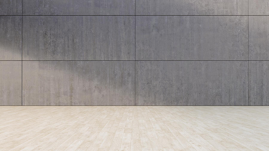 Empty room with concrete wall and wooden floor, 3D Rendering Drawing by Westend61