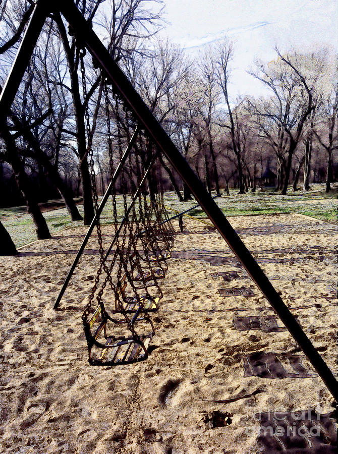 Fall Mixed Media - Empty Swings in the Park by Kae Cheatham
