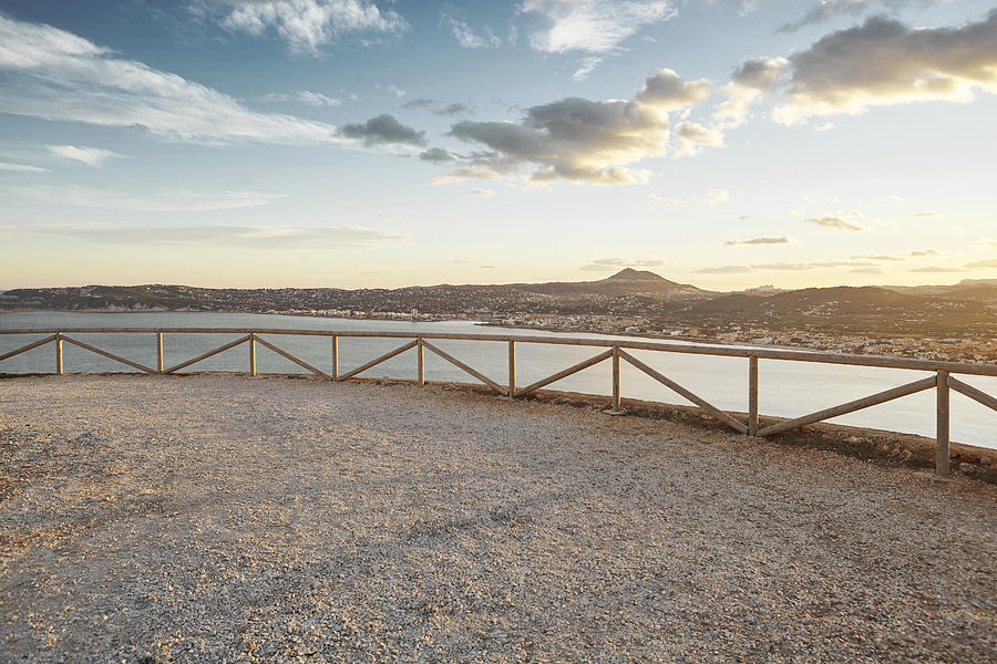 Empty viewing platform at sunset, Xabia, Spain Photograph by James ONeil