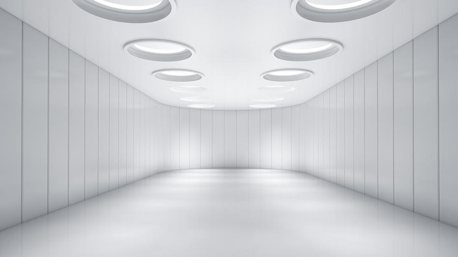 Empty white room with skyholes, 3D Rendering Drawing by Westend61