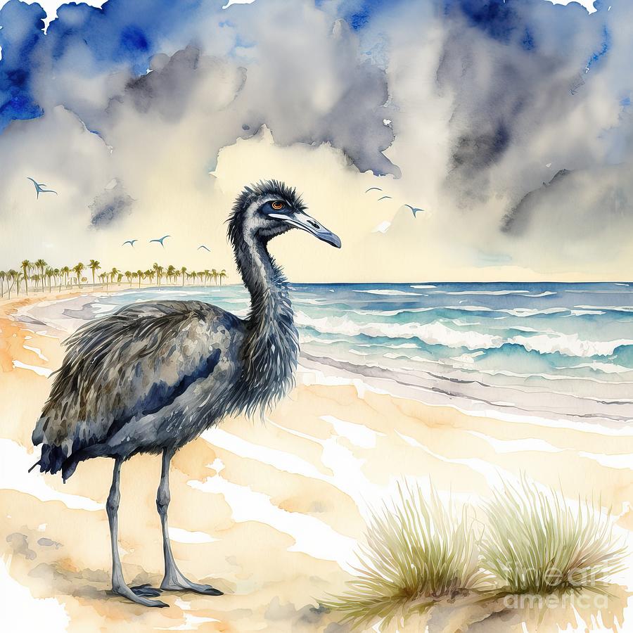 Nature Painting - Emu At Beach by N Akkash