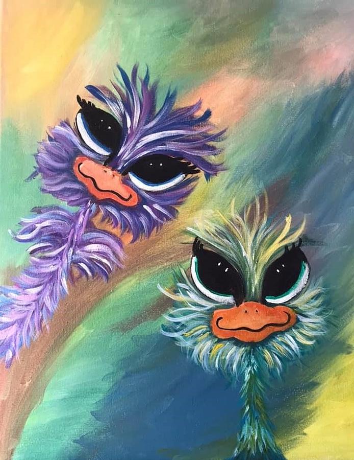 Emu Pair Painting by Flora Smith