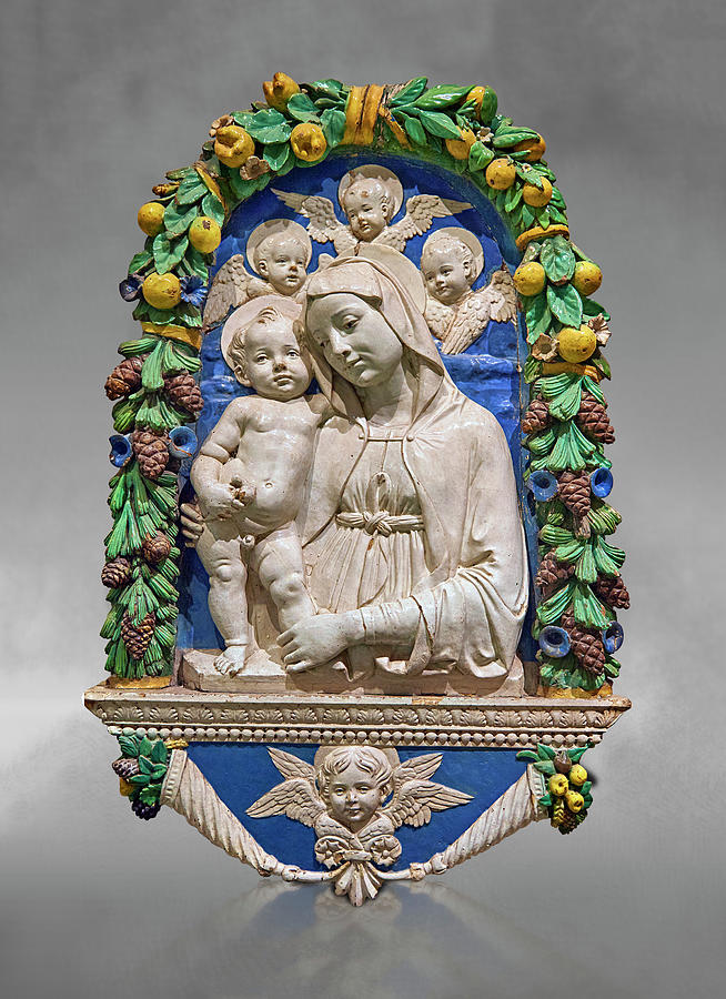 Enamelled terracotta relief of the Virgin and Child by Andrea  della Robbia 1435 Relief by Paul E Williams