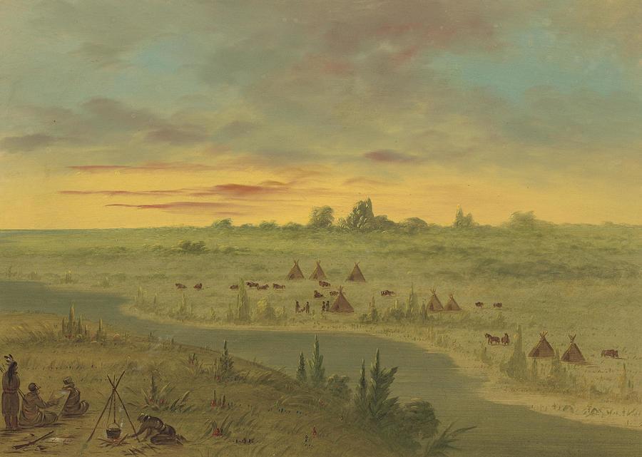 Encampment of Pawnee Indians at Sunset Painting by GeorgeCatlin | Fine ...