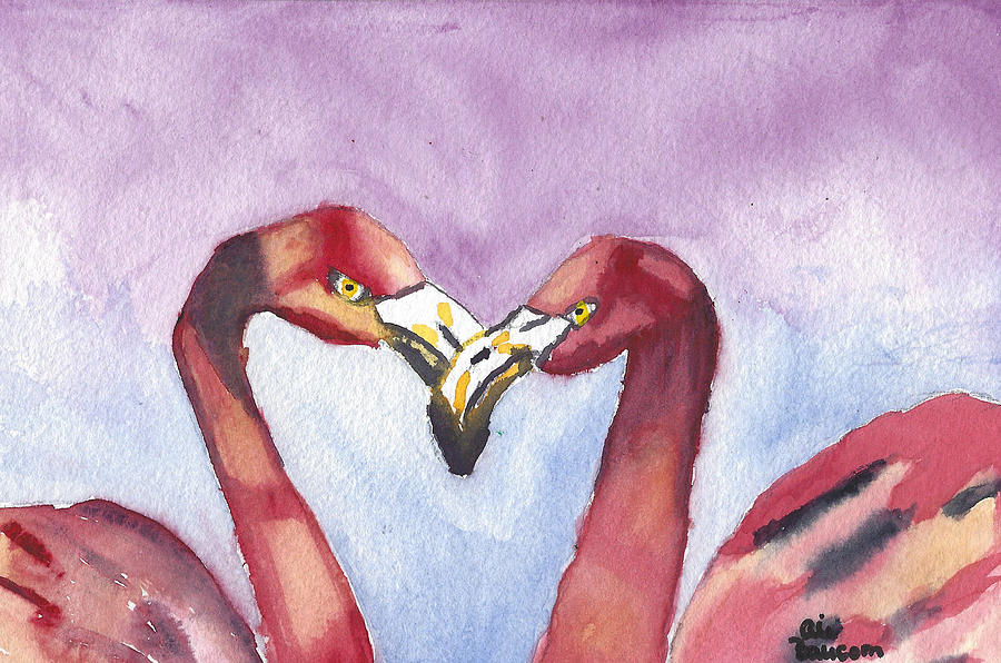 Enchanted Watercolor Painting of Two Flamingoes in Love Painting by Ali Baucom