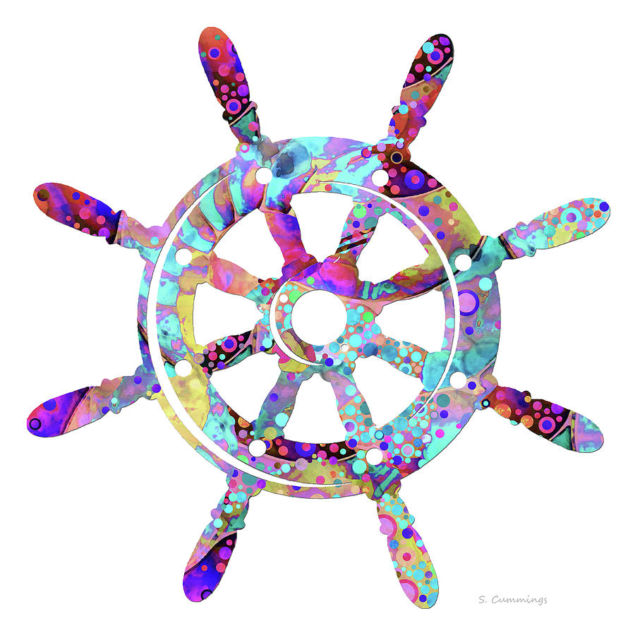 Enchanted Boat Steering Wheel Art Painting by Sharon Cummings