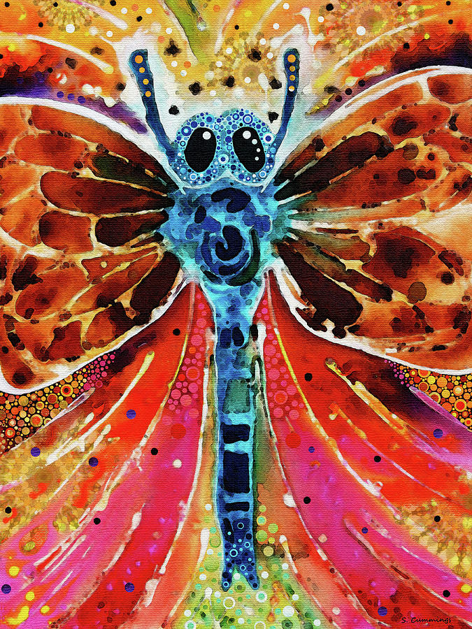 Enchanted Colorful Dragonfly Art Painting by Sharon Cummings