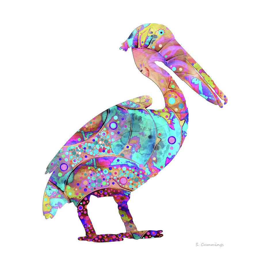 Enchanted Colorful Pelican Art Painting by Sharon Cummings