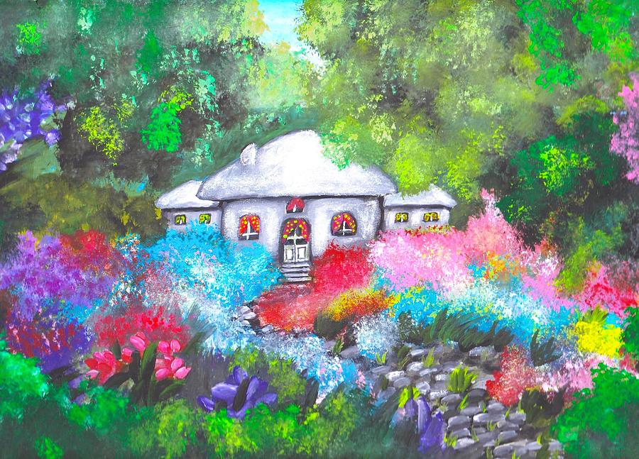 Flower Painting - Enchanted cottage by Tara Krishna