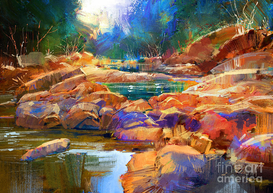 Enchanted Creek Painting by Tithi Luadthong