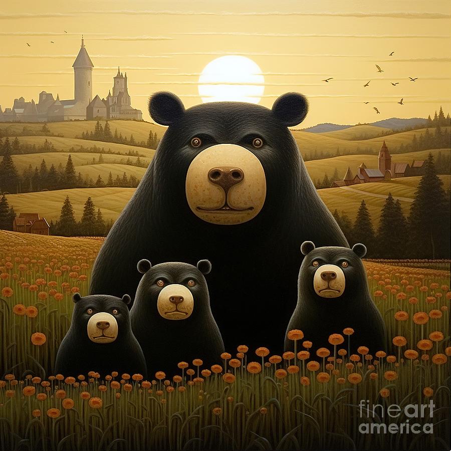 Enchanted Evening Dapper Bear Family in a Floral Kingdom Painting by Vincent Monozlay