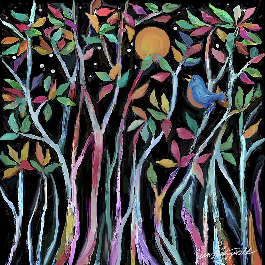 Enchanted Forest Bluebird Digital Art by Jean Batzell Fitzgerald