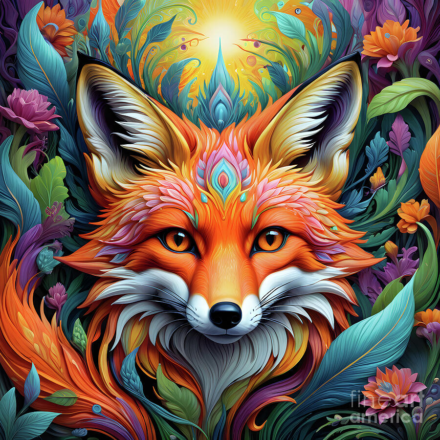 Flower Digital Art - Enchanted fox among blooms by Sen Tinel