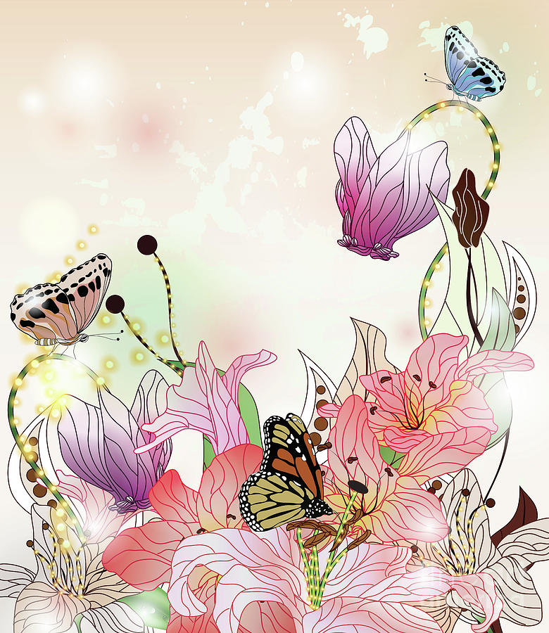 Enchanted Garden With Butterflies Digital Art