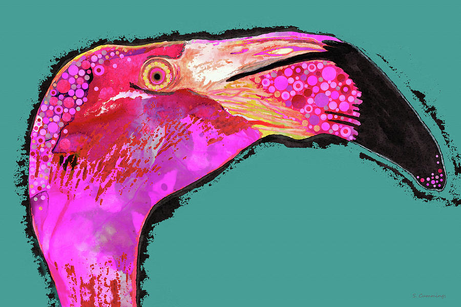 Enchanted Pink Flamingo Tropical Art Painting by Sharon Cummings