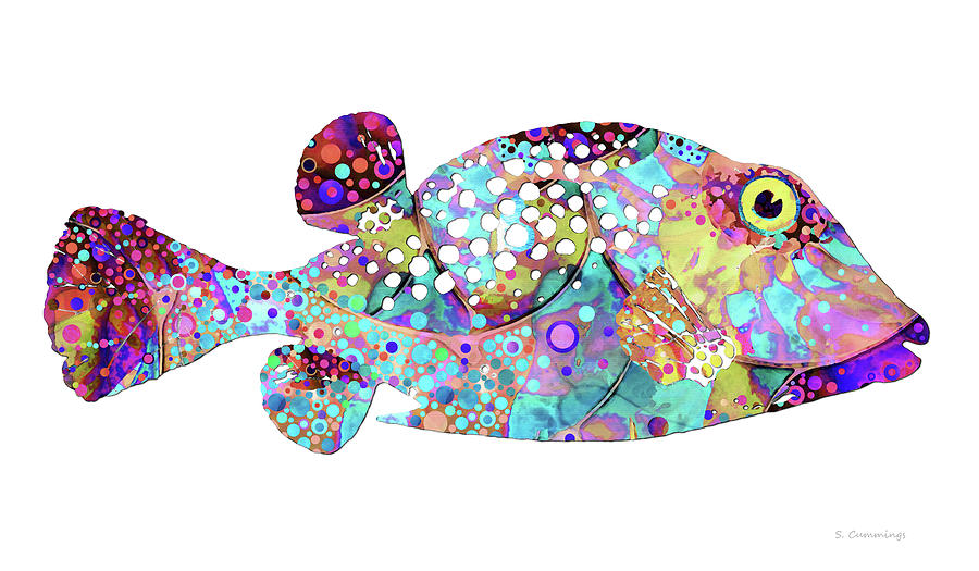 Enchanted Tropical Puffer Fish Art Painting by Sharon Cummings