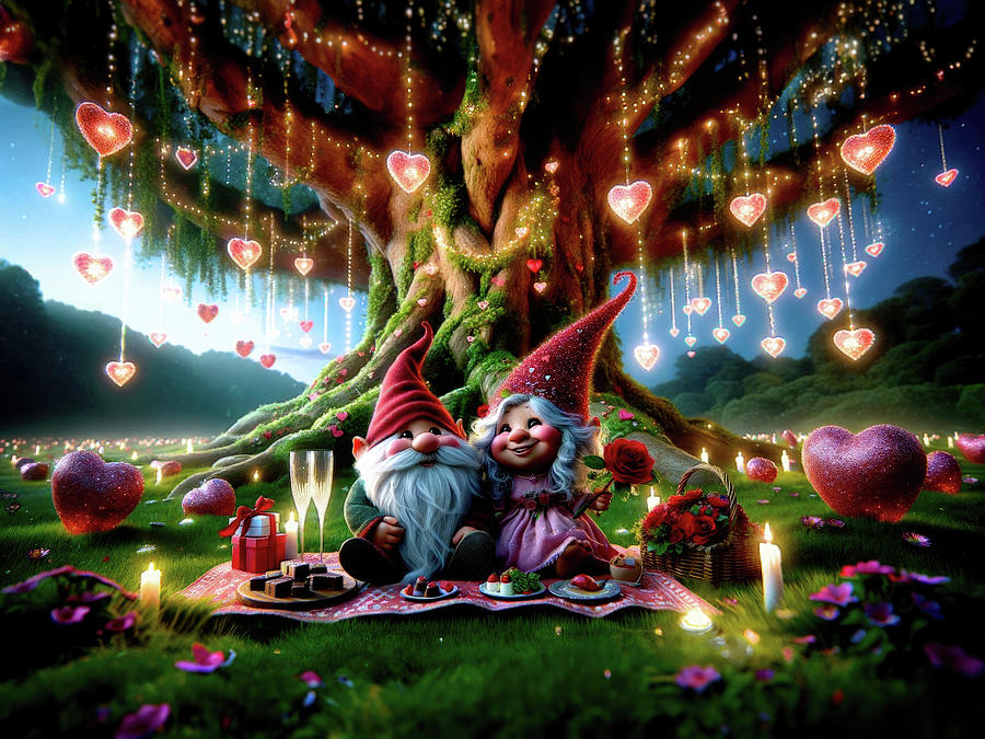 Enchanted Valentines Eve with the Gnomes Digital Art by Bill and Linda Tiepelman