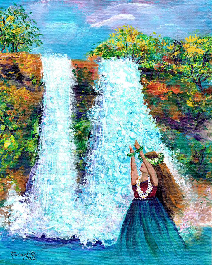 Enchanted Wailua Falls Painting by Marionette Taboniar