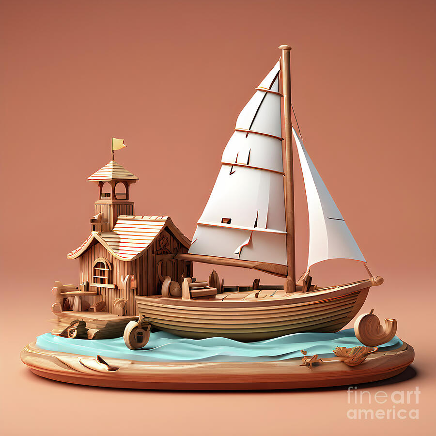 Unique Digital Art - Enchanted wooden boat house by Sen Tinel
