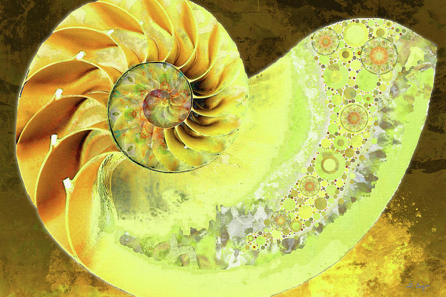 Enchanted Yellow Green Nautilus Shell Art Painting by Sharon Cummings