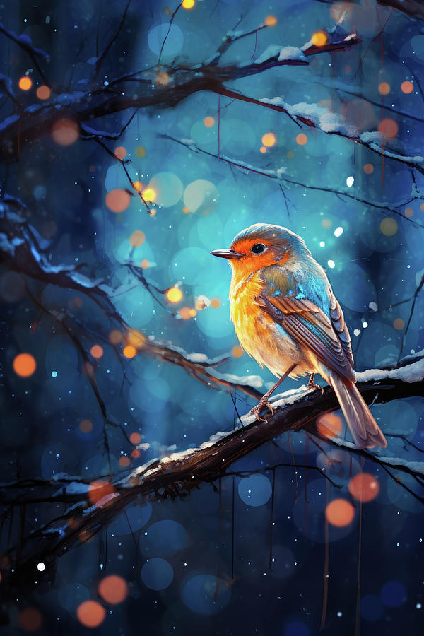 Enchanting Bird Art 01 Orange and Blue Digital Art by Matthias Hauser