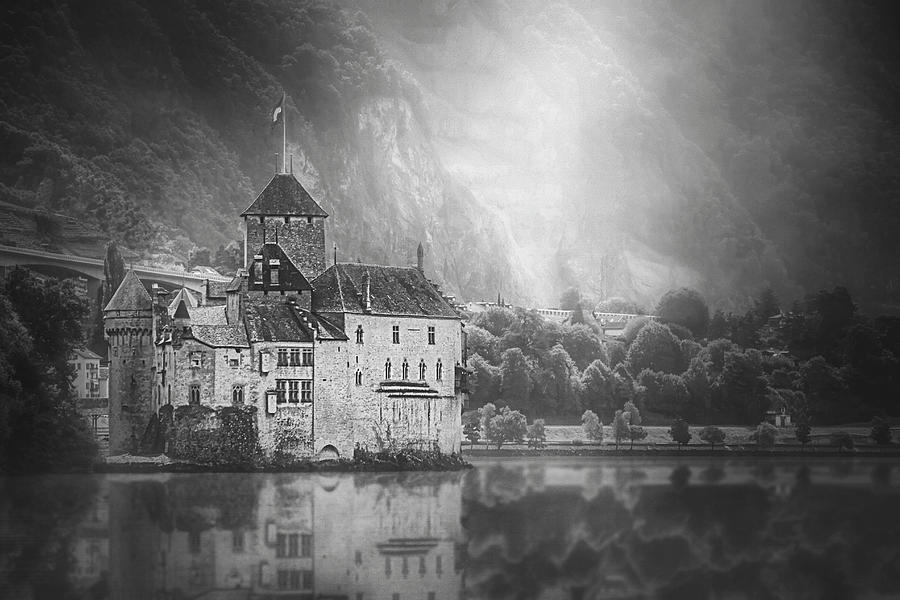 Enchanting Chateau de Chillon Montreux Switzerland Black and White Photograph by Carol Japp