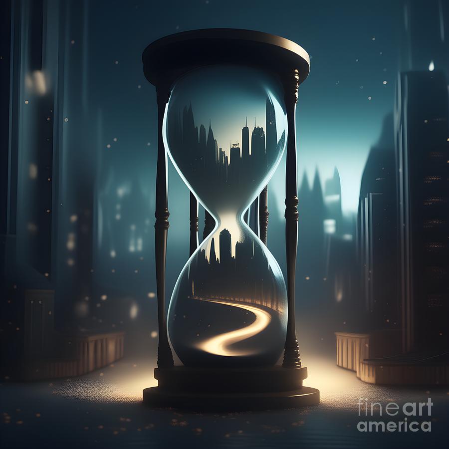 Enchanting Fantasy City Hourglass - A Glimpse into Timeless Worlds Mixed Media by Artvizual